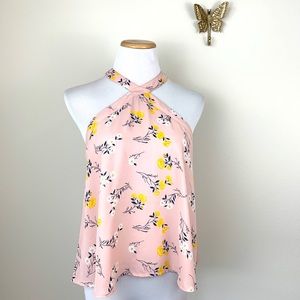 Moon River Pink Floral halter neck Tank Top